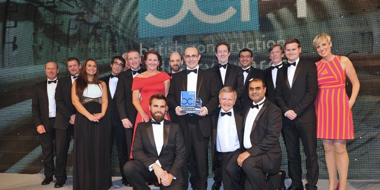 British Construction Industry Awards - Lee Tunnel JV team wins three awards, group photo with award in 2016