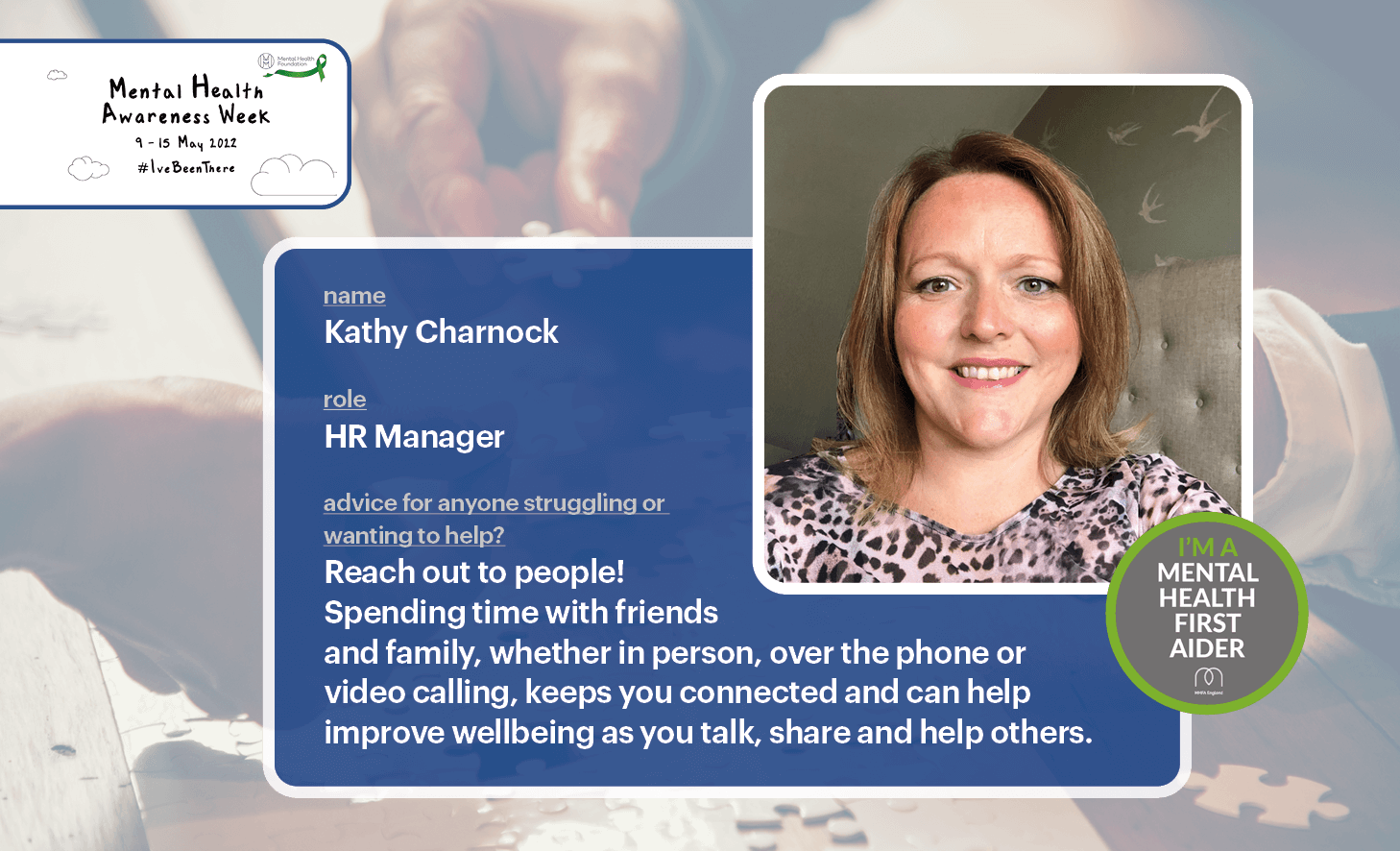 Advice from our Mental Health First Aiders - Kathy Charnock, HR Manager