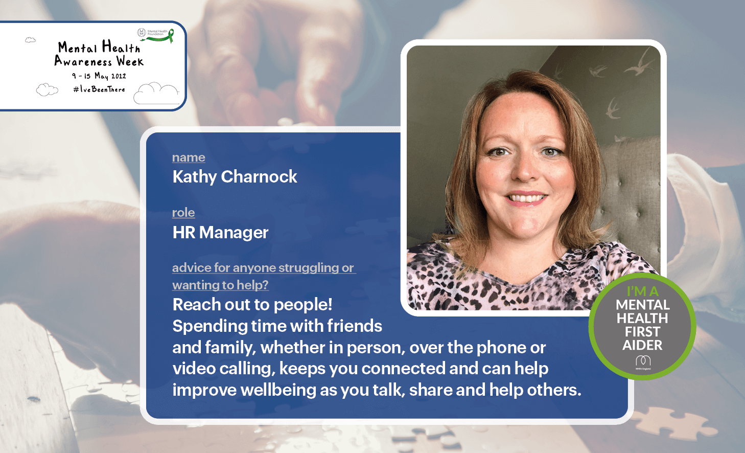 Advice from our Mental Health First Aiders – Kathy Charnock, HR Manager Advice from our Mental Health First Aiders - Kathy Charnock, HR Manager